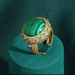 Couture Malachite&Crystal Ring Bold Luxury Statement Piece